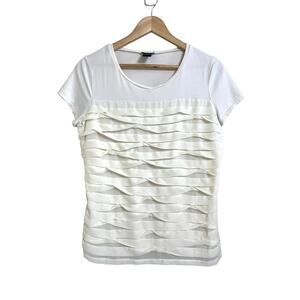 Ann Taylor Women's Ivory Short Sleeve Ruffle Front Blouse Size Large Petite